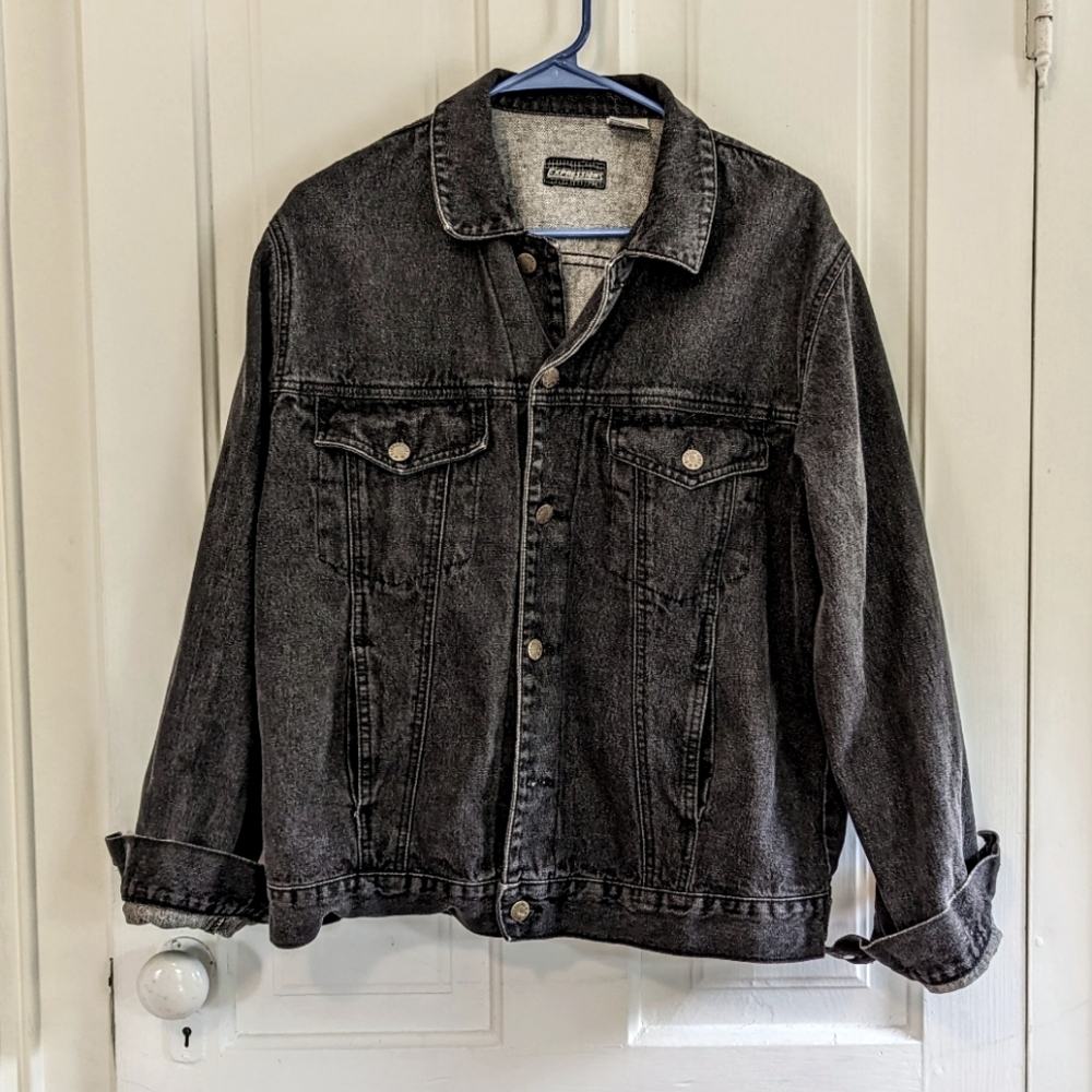 Vintage 80's Black Denim Jacket Men's Size Medium